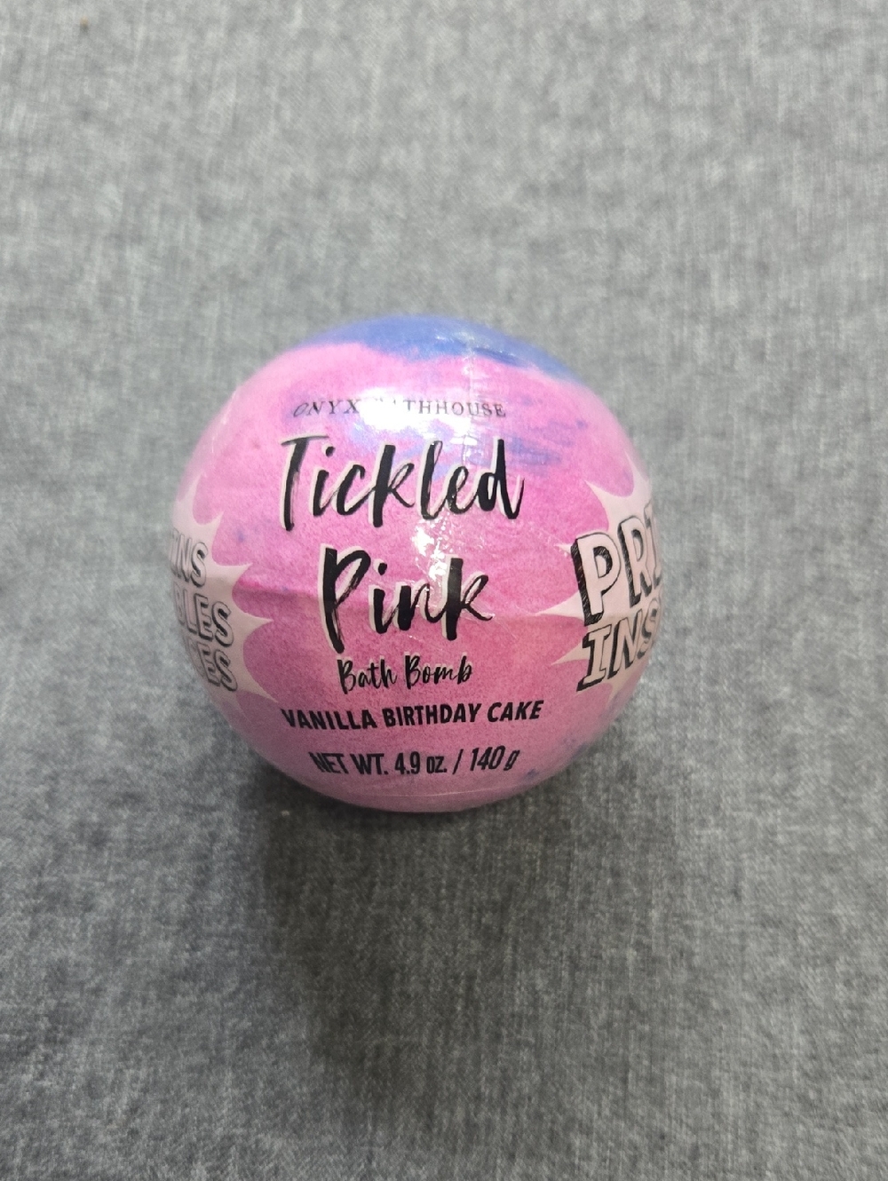 Onyx Tickled Pink Bath Bomb - Pink with Blue Swirl